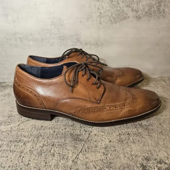 Cole Haan Men\'s Harrison Oxford Size 10.5 M Tan Brown Leather Wingtip Dress Shoe Mens Cole Haan Harrison British Tan Leather Grand OS Wingtip  main image 2